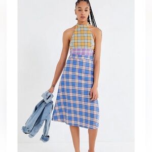 Urban Outfitters Plaid Midi Tie Halter Dress Size: M